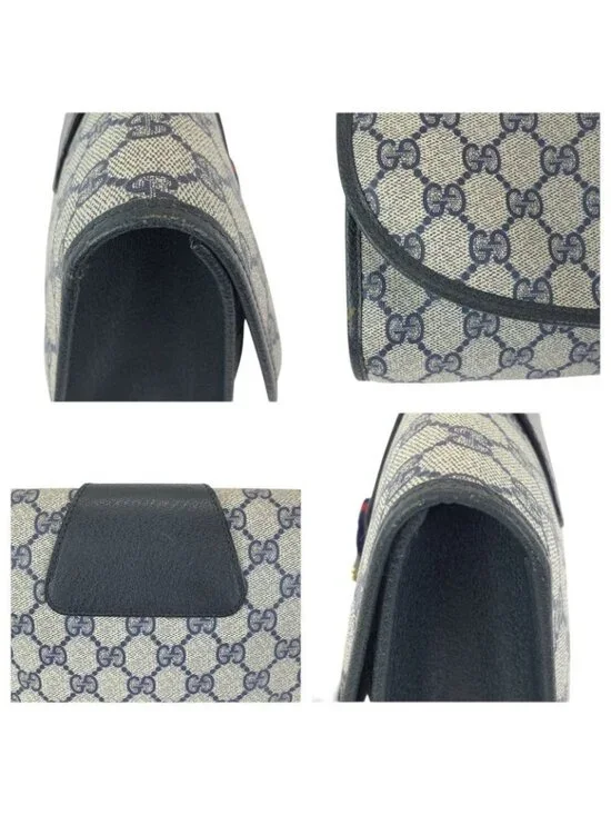 Gucci Vintage Sherry Line Navy GG Supreme Canvas Leather Clutch - Picture 5 of 9